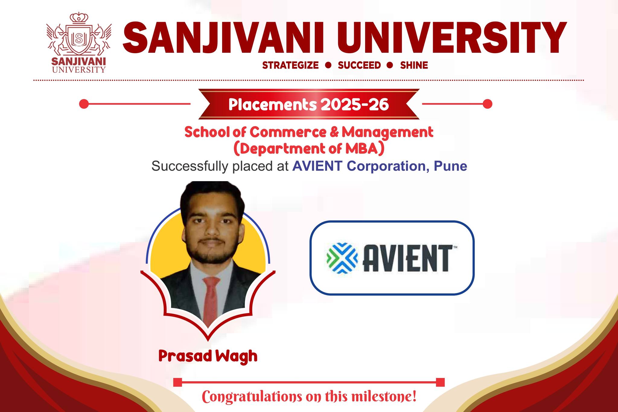 Sanjivani University, on his successful placement 2025-2026